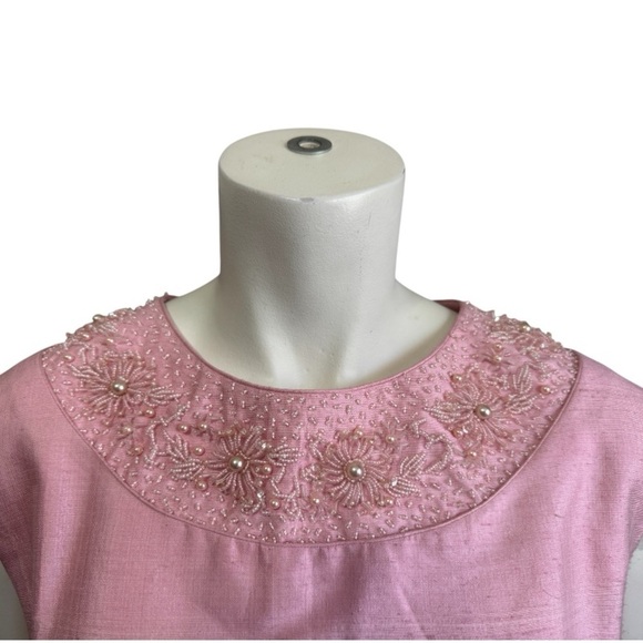 Vintage Hand-Beaded Pink Silk Cocktail Dress | Custom Couture Formal | MCM | - Picture 4 of 16